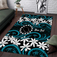Personalised Cook Islands Penrhyn Atoll Area Rug Tiare Maori Polynesian Waves Tattoo LT14 Blue - Polynesian Pride