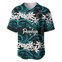Personalised Cook Islands Penrhyn Atoll Baseball Jersey Tiare Maori Polynesian Waves Tattoo LT14 Blue - Polynesian Pride