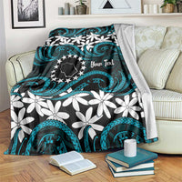 Personalised Cook Islands Penrhyn Atoll Blanket Tiare Maori Polynesian Waves Tattoo LT14 Blue - Polynesian Pride