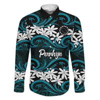 Personalised Cook Islands Penrhyn Atoll Family Matching Long Sleeve Bodycon Dress and Hawaiian Shirt Tiare Maori Polynesian Waves Tattoo