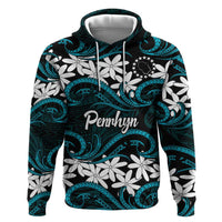 Personalised Cook Islands Penrhyn Atoll Hoodie Tiare Maori Polynesian Waves Tattoo LT14 Pullover Hoodie Blue - Polynesian Pride