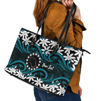 Personalised Cook Islands Penrhyn Atoll Leather Tote Bag Tiare Maori Polynesian Waves Tattoo LT14 - Polynesian Pride