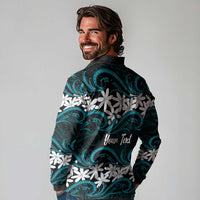 Personalised Cook Islands Penrhyn Atoll Long Sleeve Polo Shirt Tiare Maori Polynesian Waves Tattoo LT14 - Polynesian Pride