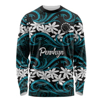Personalised Cook Islands Penrhyn Atoll Long Sleeve Shirt Tiare Maori Polynesian Waves Tattoo LT14 Unisex Blue - Polynesian Pride