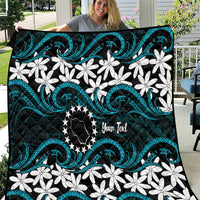 Personalised Cook Islands Penrhyn Atoll Quilt Tiare Maori Polynesian Waves Tattoo LT14 Blue - Polynesian Pride