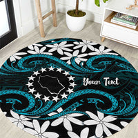 Personalised Cook Islands Penrhyn Atoll Round Carpet Tiare Maori Polynesian Waves Tattoo LT14 Blue - Polynesian Pride