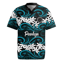 Personalised Cook Islands Penrhyn Atoll Rugby Jersey Tiare Maori Polynesian Waves Tattoo LT14 Blue - Polynesian Pride