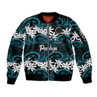 Personalised Cook Islands Penrhyn Atoll Sleeve Zip Bomber Jacket Tiare Maori Polynesian Waves Tattoo LT14 Unisex Blue - Polynesian Pride
