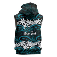 Personalised Cook Islands Penrhyn Atoll Sleeveless Zip Hoodie Tiare Maori Polynesian Waves Tattoo