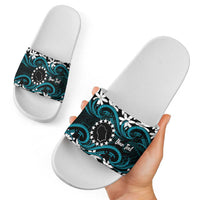 Personalised Cook Islands Penrhyn Atoll Slide Sandals Tiare Maori Polynesian Waves Tattoo LT14 - Polynesian Pride