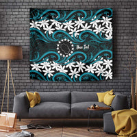 Personalised Cook Islands Penrhyn Atoll Tapestry Tiare Maori Polynesian Waves Tattoo LT14 Blue - Polynesian Pride