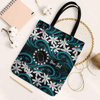 Personalised Cook Islands Penrhyn Atoll Tote Bag Tiare Maori Polynesian Waves Tattoo LT14 Black Strap One Size Blue - Polynesian Pride