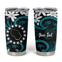 Personalised Cook Islands Penrhyn Atoll Tumbler Cup Tiare Maori Polynesian Waves Tattoo LT14 Blue - Polynesian Pride
