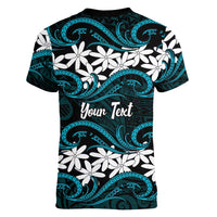 Personalised Cook Islands Penrhyn Atoll Women V-Neck T-Shirt Tiare Maori Polynesian Waves Tattoo
