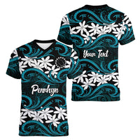 Personalised Cook Islands Penrhyn Atoll Women V-Neck T-Shirt Tiare Maori Polynesian Waves Tattoo
