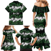 Personalised Cook Islands Mitiaro Family Matching Mermaid Dress and Hawaiian Shirt Tiare Maori Polynesian Waves Tattoo