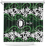 Personalised Cook Islands Mitiaro Shower Curtain Tiare Maori Polynesian Waves Tattoo LT14 Green - Polynesian Pride
