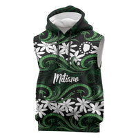 Personalised Cook Islands Mitiaro Sleeveless Hoodie Tiare Maori Polynesian Waves Tattoo LT14 Green - Polynesian Pride