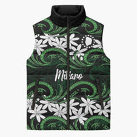 Personalised Cook Islands Mitiaro Sleeveless Puffer Jacket Tiare Maori Polynesian Waves Tattoo LT14 Unisex Green - Polynesian Pride