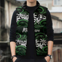Personalised Cook Islands Mitiaro Sleeveless Puffer Jacket Tiare Maori Polynesian Waves Tattoo LT14 - Polynesian Pride