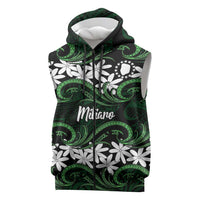 Personalised Cook Islands Mitiaro Sleeveless Zip Hoodie Tiare Maori Polynesian Waves Tattoo LT14 Green - Polynesian Pride