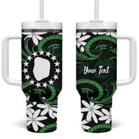 Personalised Cook Islands Mitiaro Tumbler With Handle Tiare Maori Polynesian Waves Tattoo LT14 One Size: 40 oz Green - Polynesian Pride