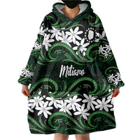 Personalised Cook Islands Mitiaro Wearable Blanket Hoodie Tiare Maori Polynesian Waves Tattoo LT14 - Polynesian Pride
