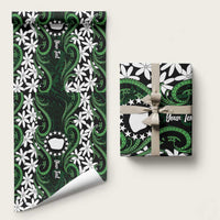 Personalised Cook Islands Mitiaro Wrapping Paper Tiare Maori Polynesian Waves Tattoo LT14 58" × 23" Green - Polynesian Pride