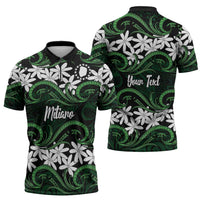 Personalised Cook Islands Mitiaro Zipper Polo Shirt Tiare Maori Polynesian Waves Tattoo LT14 - Polynesian Pride