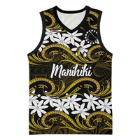 Personalised Cook Islands Manihiki Basketball Jersey Tiare Maori Polynesian Waves Tattoo LT14 Unisex Gold - Polynesian Pride