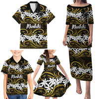 Personalised Cook Islands Manihiki Family Matching Puletasi and Hawaiian Shirt Tiare Maori Polynesian Waves Tattoo