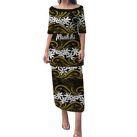 Personalised Cook Islands Manihiki Family Matching Puletasi and Hawaiian Shirt Tiare Maori Polynesian Waves Tattoo