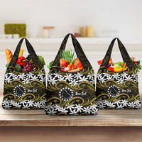 Personalised Cook Islands Manihiki Grocery Bag Tiare Maori Polynesian Waves Tattoo LT14 3-pack One Size Gold - Polynesian Pride