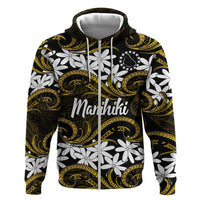 Personalised Cook Islands Manihiki Hoodie Tiare Maori Polynesian Waves Tattoo LT14 Zip Hoodie Gold - Polynesian Pride