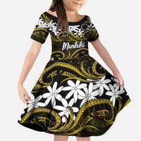Personalised Cook Islands Manihiki Kid Short Sleeve Dress Tiare Maori Polynesian Waves Tattoo LT14 KID Gold - Polynesian Pride