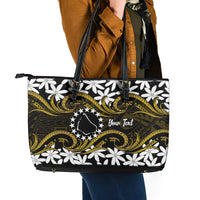 Personalised Cook Islands Manihiki Leather Tote Bag Tiare Maori Polynesian Waves Tattoo LT14 - Polynesian Pride
