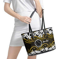 Personalised Cook Islands Manihiki Leather Tote Bag Tiare Maori Polynesian Waves Tattoo LT14 - Polynesian Pride