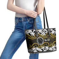 Personalised Cook Islands Manihiki Leather Tote Bag Tiare Maori Polynesian Waves Tattoo LT14 - Polynesian Pride