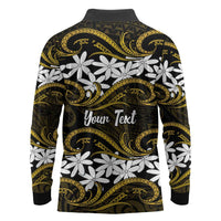 Personalised Cook Islands Manihiki Long Sleeve Polo Shirt Tiare Maori Polynesian Waves Tattoo LT14 - Polynesian Pride