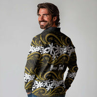 Personalised Cook Islands Manihiki Long Sleeve Polo Shirt Tiare Maori Polynesian Waves Tattoo LT14 - Polynesian Pride