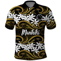 Personalised Cook Islands Manihiki Polo Shirt Tiare Maori Polynesian Waves Tattoo LT14 Gold - Polynesian Pride