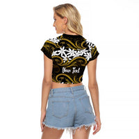 Personalised Cook Islands Manihiki Raglan Cropped T Shirt Tiare Maori Polynesian Waves Tattoo LT14 - Polynesian Pride