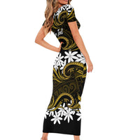 Personalised Cook Islands Manihiki Short Sleeve Bodycon Dress Tiare Maori Polynesian Waves Tattoo