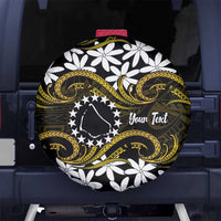Personalised Cook Islands Manihiki Spare Tire Cover Tiare Maori Polynesian Waves Tattoo LT14 No hole Gold - Polynesian Pride