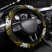Cook Islands Manihiki Steering Wheel Cover Tiare Maori Polynesian Waves Tattoo LT14 Universal Fit Gold - Polynesian Pride