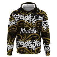 Personalised Cook Islands Manihiki Zip Hoodie Tiare Maori Polynesian Waves Tattoo LT14 Pullover Hoodie Gold - Polynesian Pride