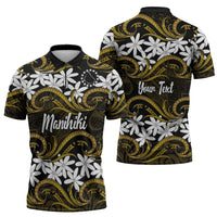 Personalised Cook Islands Manihiki Zipper Polo Shirt Tiare Maori Polynesian Waves Tattoo LT14 - Polynesian Pride