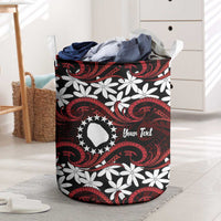Personalised Cook Islands Atiu Enuamanu Laundry Basket Tiare Maori Polynesian Waves Tattoo LT14 Red - Polynesian Pride