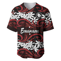Personalised Cook Islands Atiu Enuamanu Baseball Jersey Tiare Maori Polynesian Waves Tattoo LT14 Red - Polynesian Pride