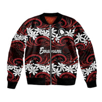 Personalised Cook Islands Atiu Enuamanu Bomber Jacket Tiare Maori Polynesian Waves Tattoo LT14 Unisex Red - Polynesian Pride